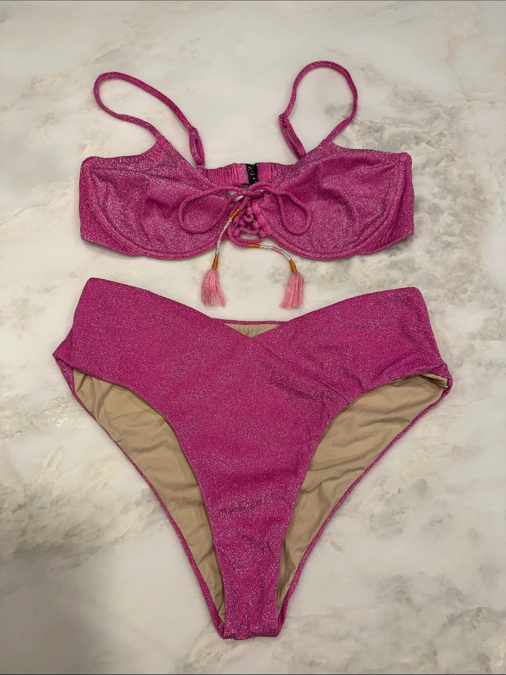Summer Honey Shimmer Pink Lace-Up Bikini Set